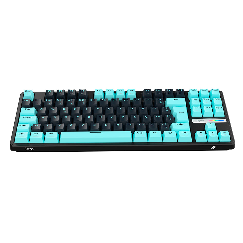 アクシア。 Teclado Mecânico Gamer Iara Obsidian Aqua RGB Hotswap ABNT 80