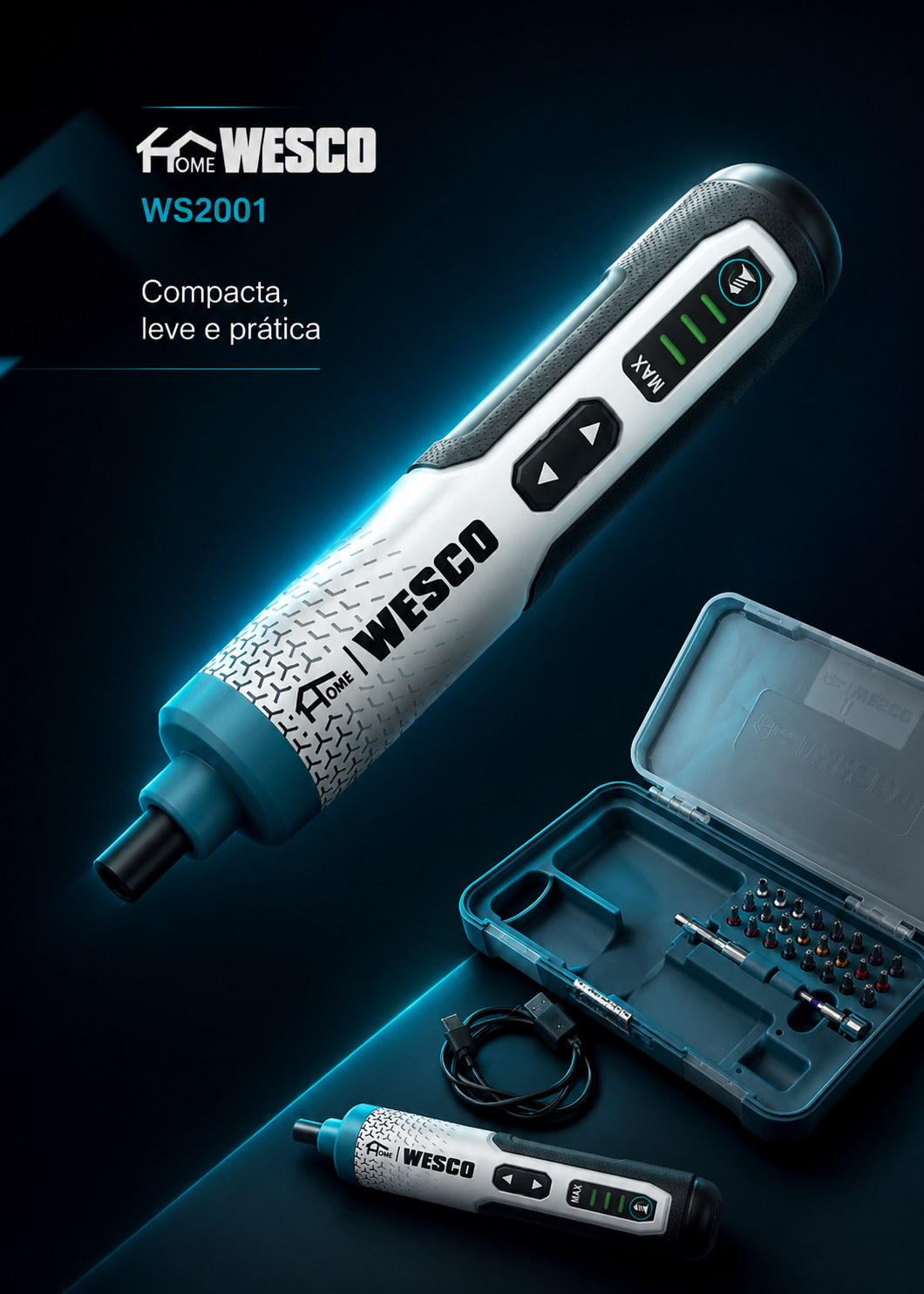 Parafusadeira Wesco Home WS2001 em destaque.