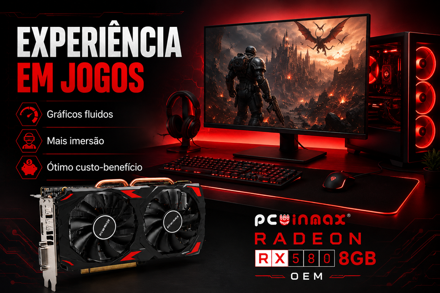 Conexões de vídeo da placa PCWinmax Radeon RX 580 8GB.