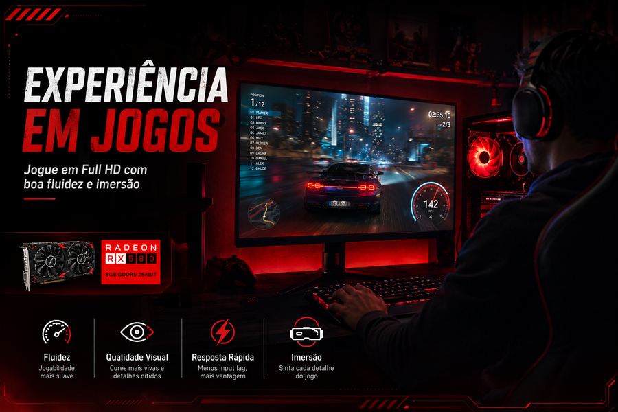 Conexões de vídeo da placa PCWinmax Radeon RX 580 8GB.