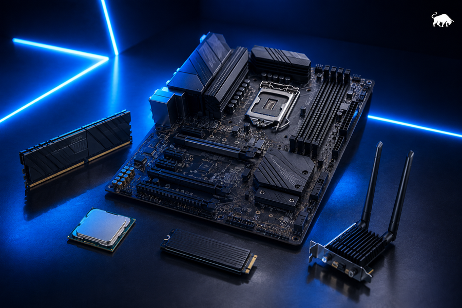 Componentes internos do computador com Intel Core i5-11400, memória RAM e SSD