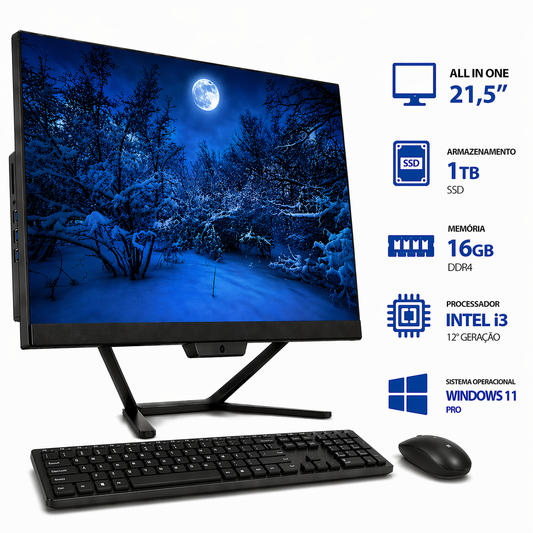 All in One 21,5" Intel Core i3 12100 16GB SSD 1TB Windows 11 Pro